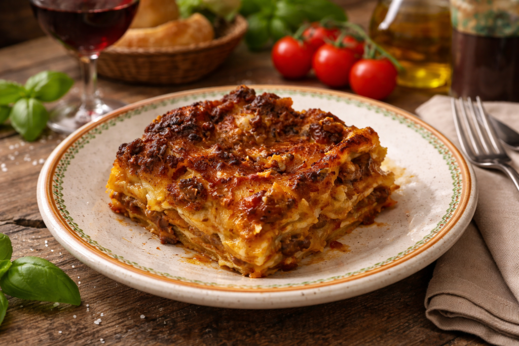 knusprige Lasagne in mediterranem Ambiente