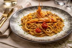 Spaghetti Frutti di Mare in Restaurantqualität angerichtet