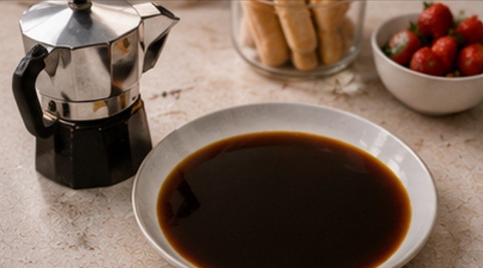 schwarzer Espresso in einem tiefen weiten Teller