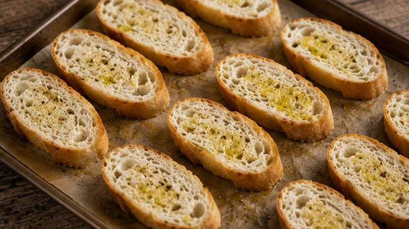 Mit Olivenöl beträufelte Brotscheiben