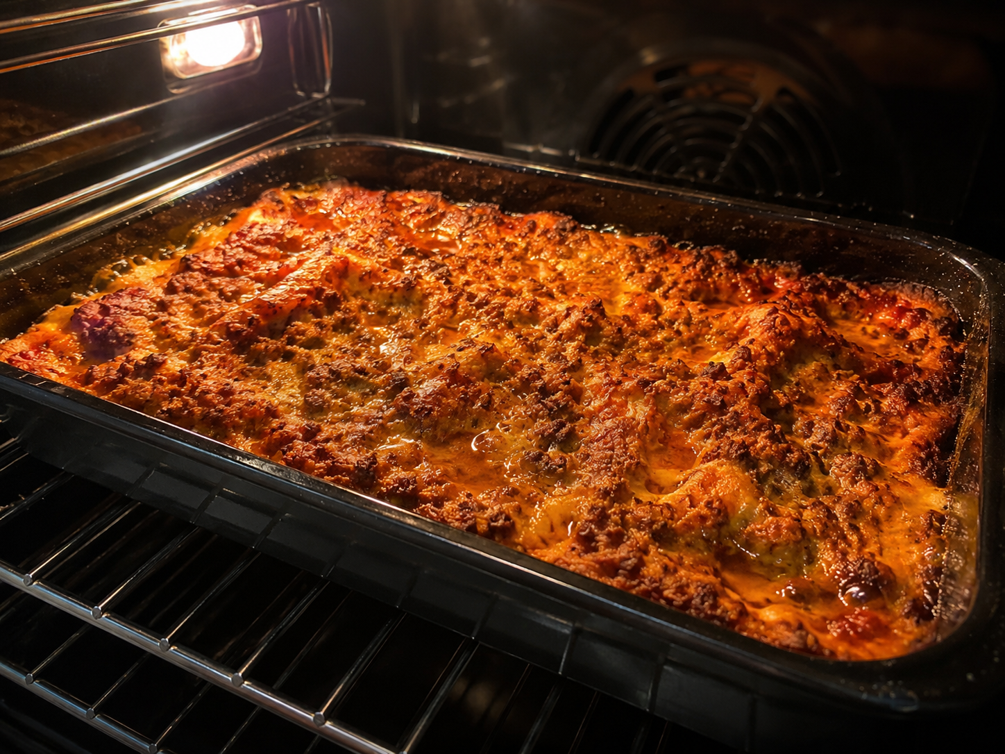 knusprige Lasagne schmort im Ofen