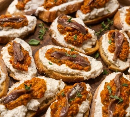Crostini mit Sardellen, Ricotta und Paprikacreme